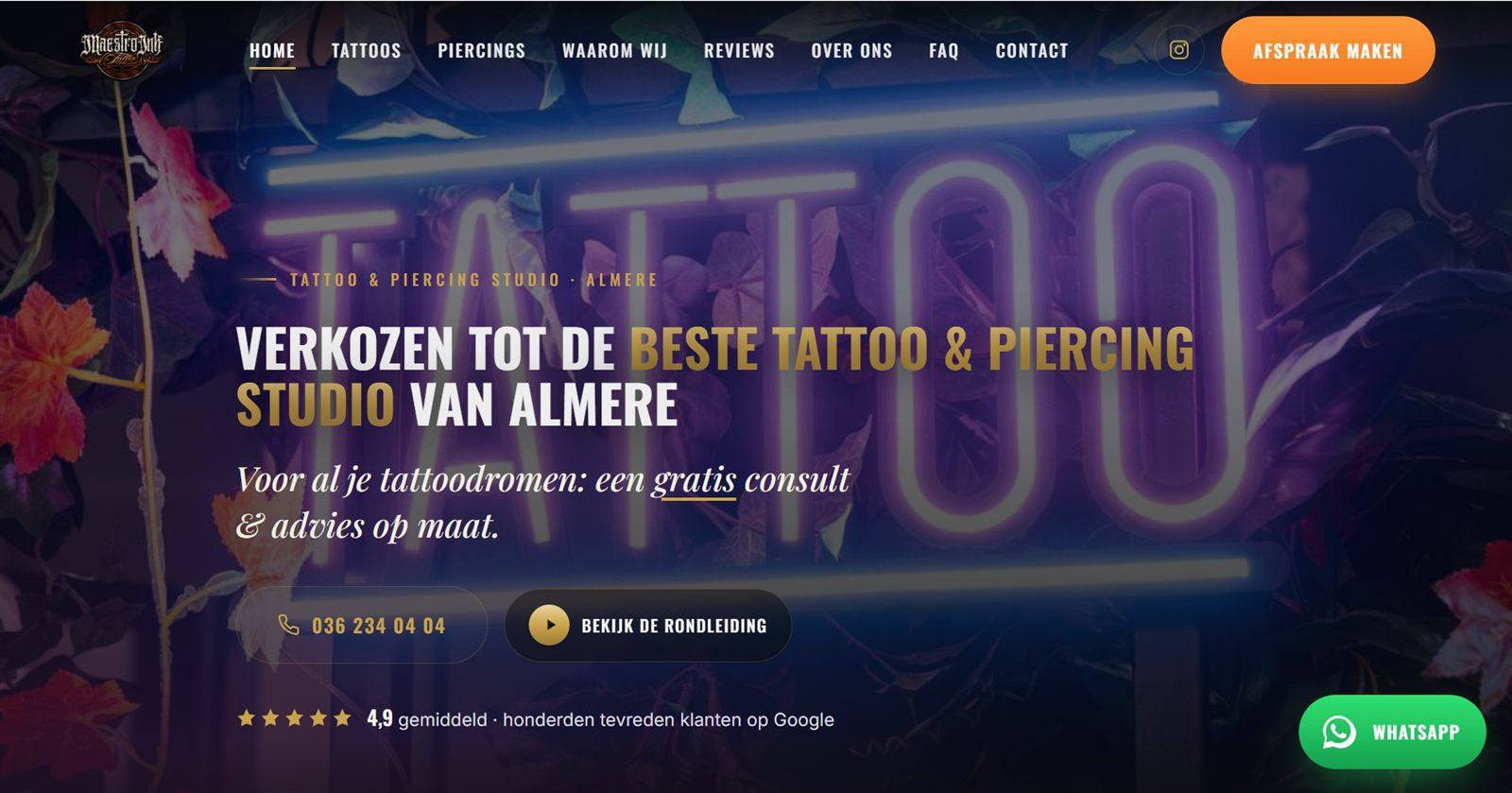 Website die we maakten voor Maestro Ink